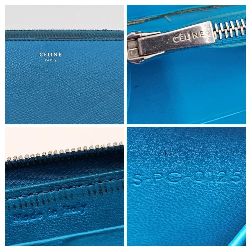 Authentic Celine Long Zippy Continental Wallet Blue Pebbled Leather Italy 2015 - Picture 15 of 16